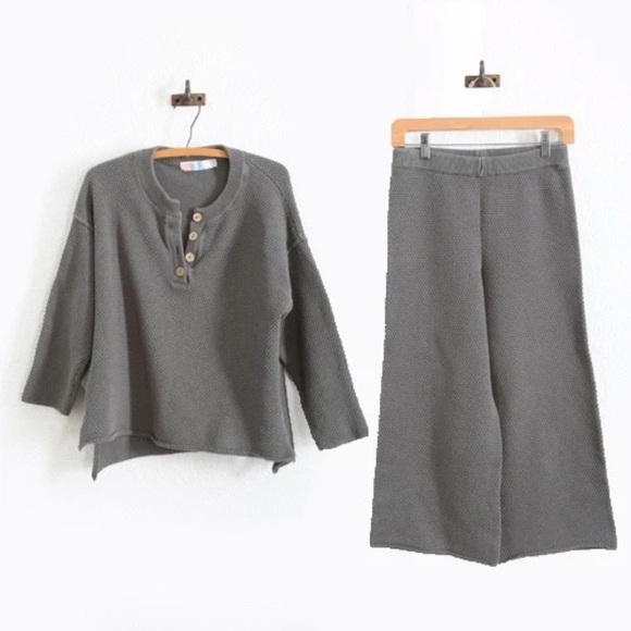 Free People Sweaters - Free People Beach Hailee gray 2pc waffle cotton pants sweater set Sz. S